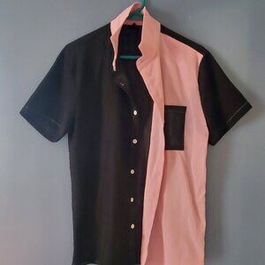 ROMWE pink and black button down shirt mens size small block colors